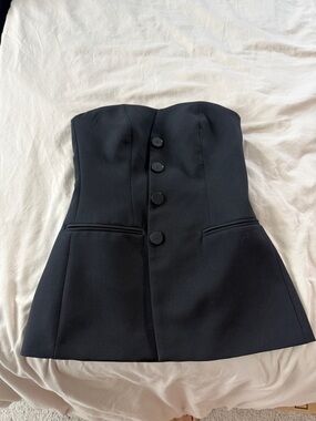 Zara Black Strapless Buttoned Bustier Top